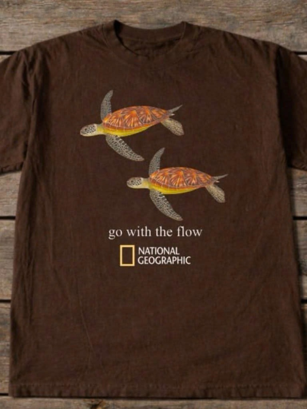 National Geographic Brown "Go With The Flow" Sea Turtle Short Sleeve Tee